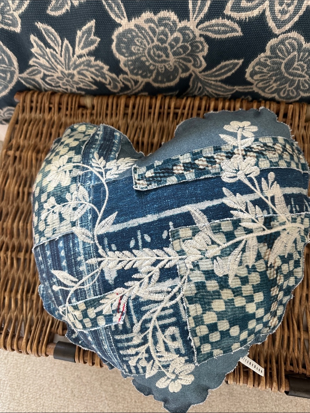 Pottery Barn Denim Blue Heart Accent Pillow
